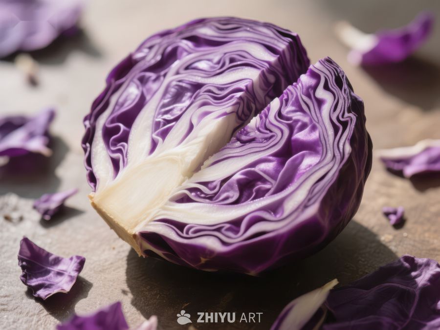 切开的紫甘蓝，展示其纹理 289
