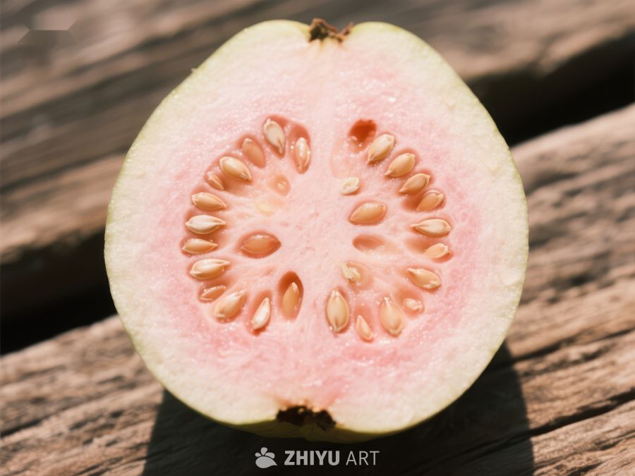 切开的番石榴展示其种子和果肉 312