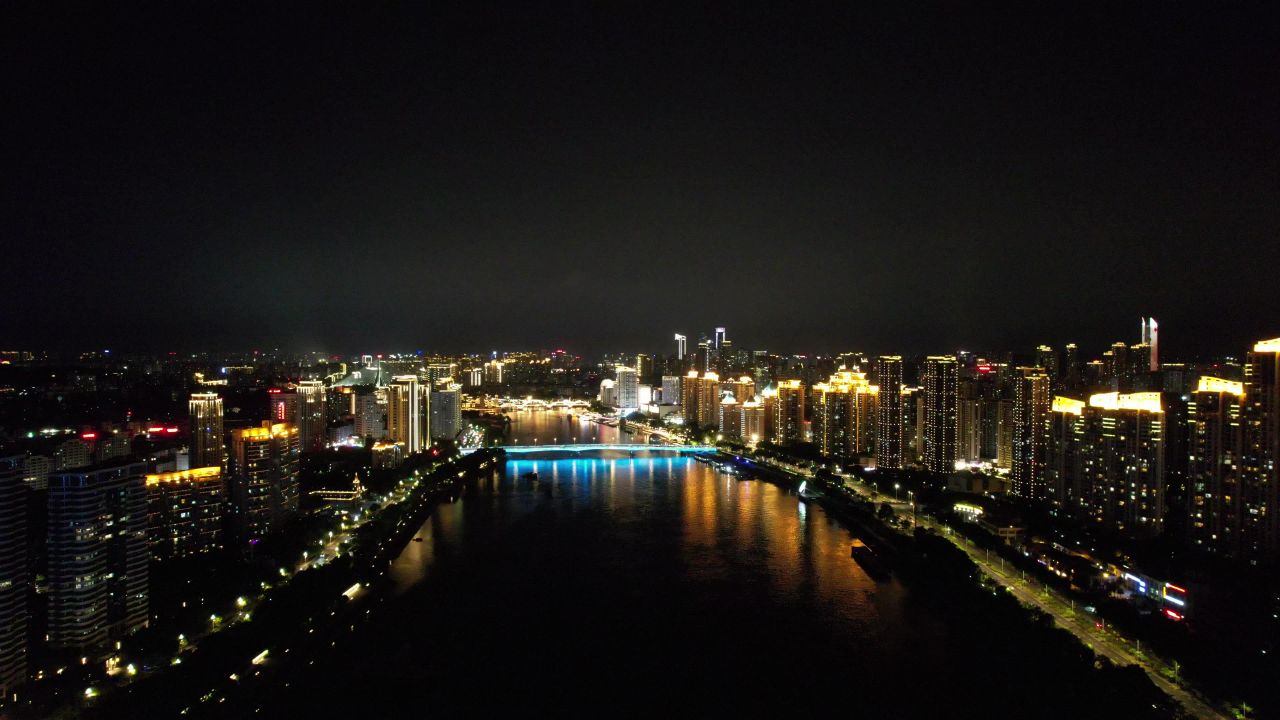 福建福州城市夜景灯光航拍