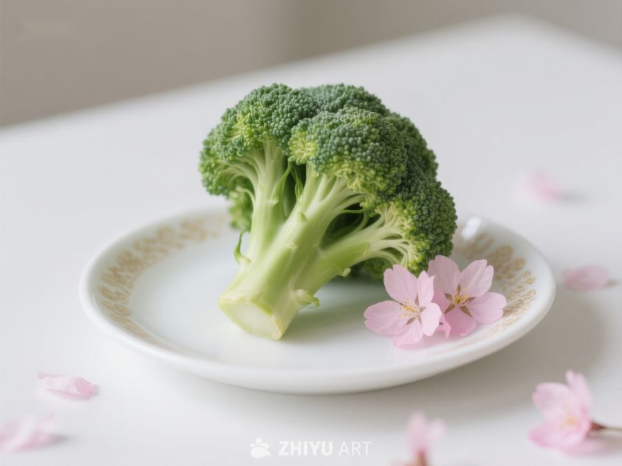 盘中新鲜西兰花与樱花点缀 296