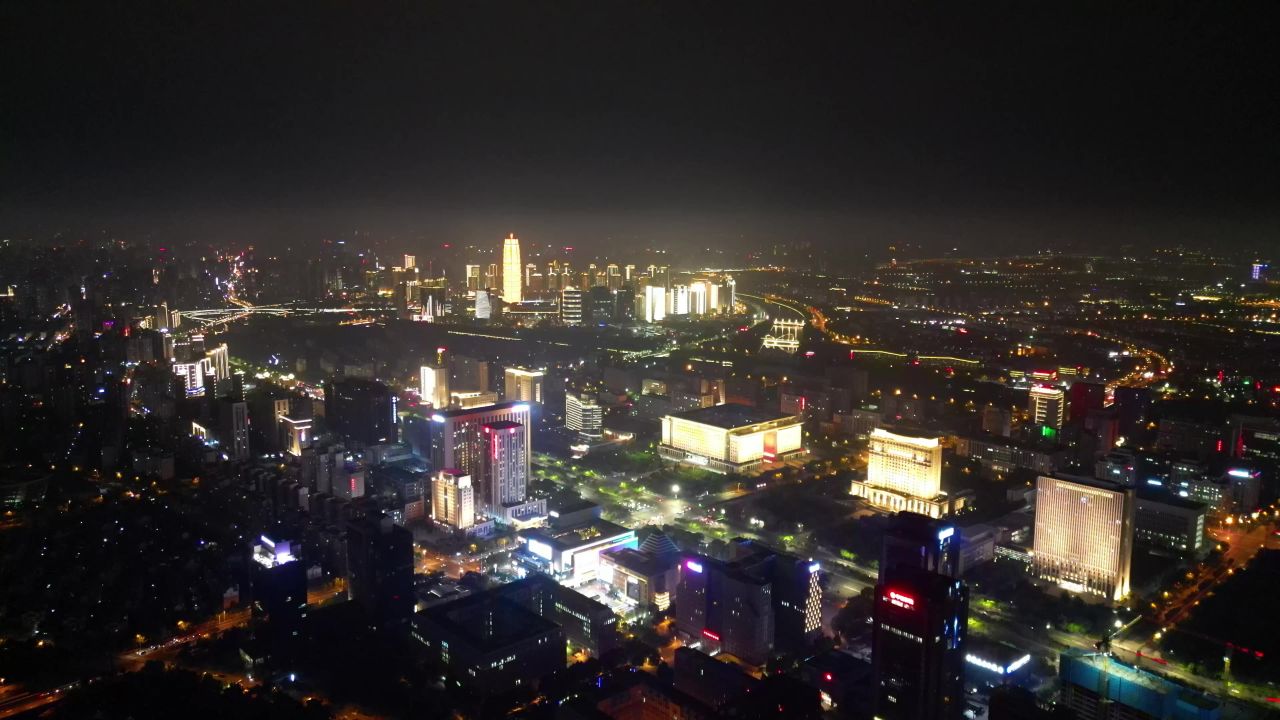 航拍郑州郑东新区夜景