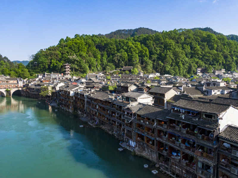 湖南湘西凤凰古城航拍