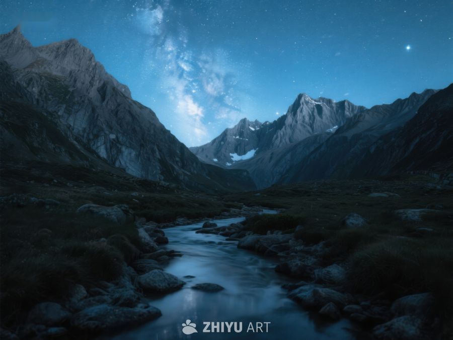 夜空下的山涧溪流 383