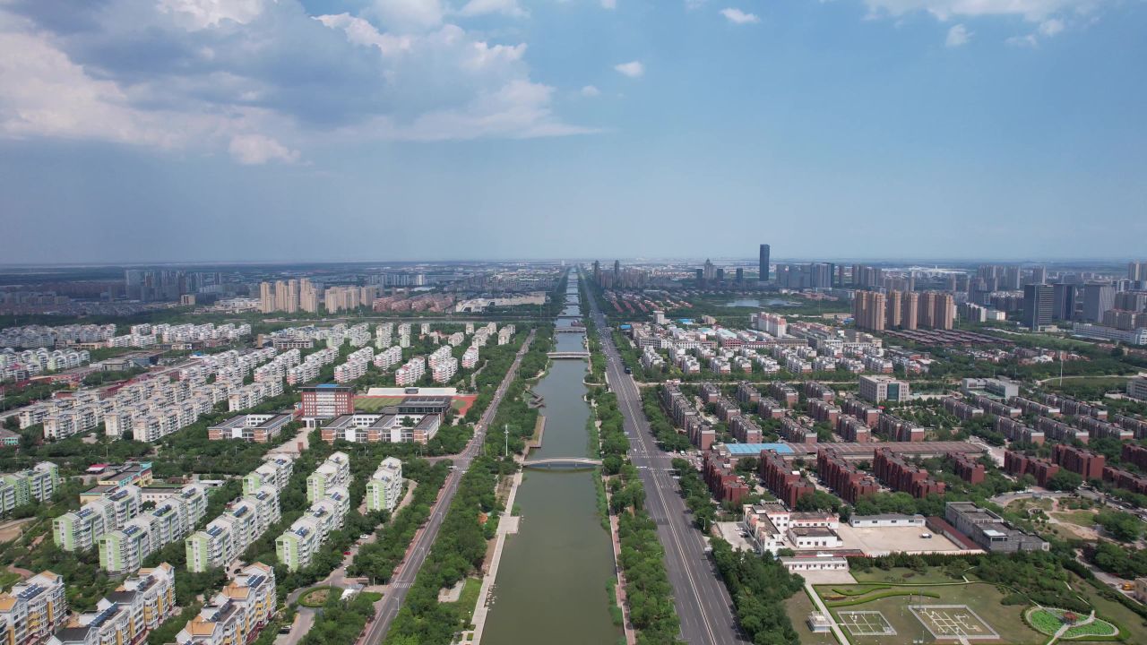山东东营城市风光航拍  