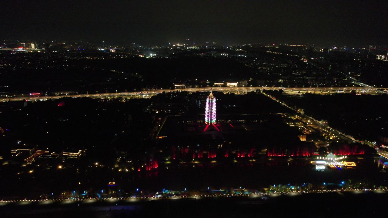 江苏南京城市夜景灯光航拍 