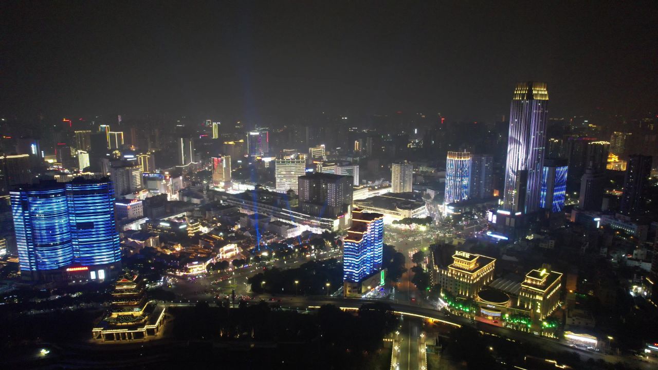  广西南宁城市夜景灯光交通航拍