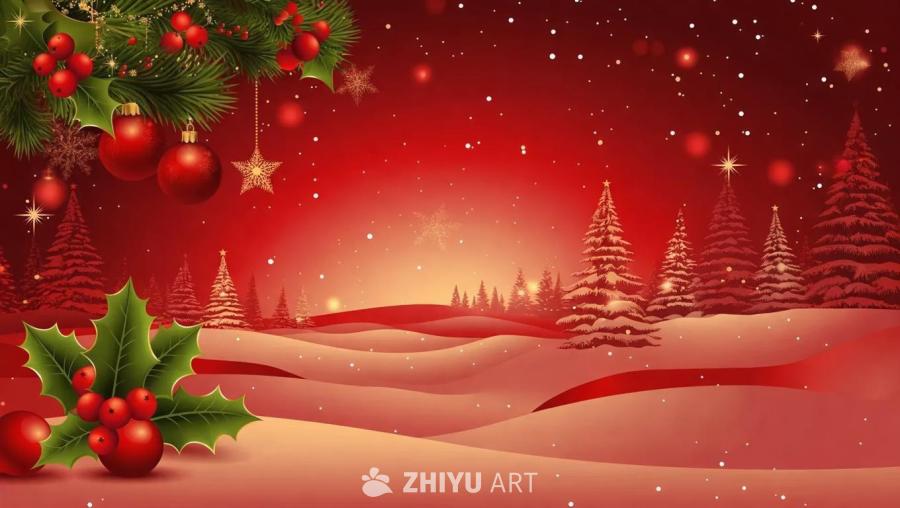 一个1920x720的圣诞背景图，主色调为红色。画