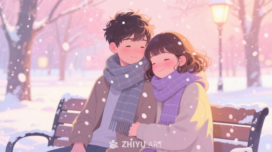 冬日雪景中相依的恋人 164