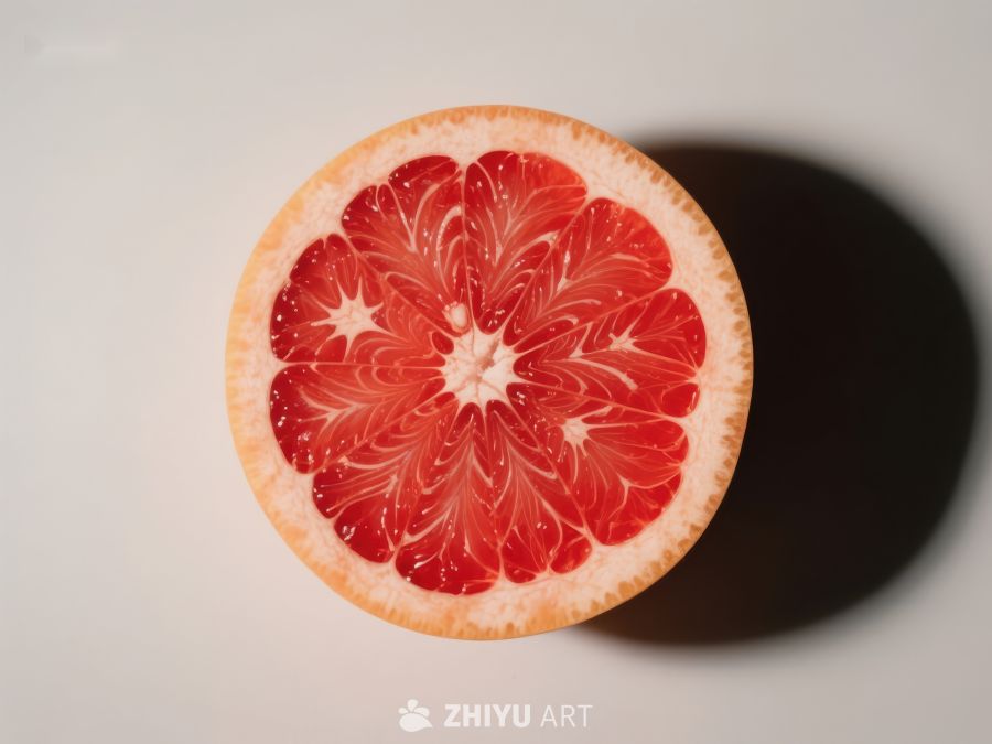 切开的红柚，展示鲜艳果肉 335