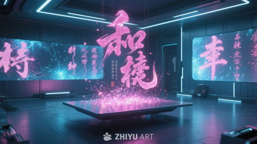 未来科技空间中的汉字艺术展示 670