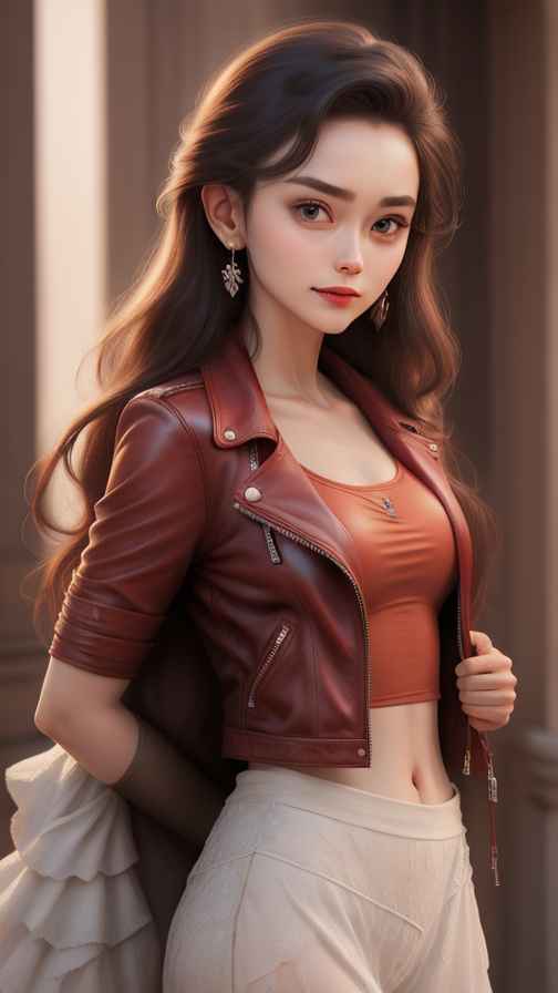 红色皮衣美女