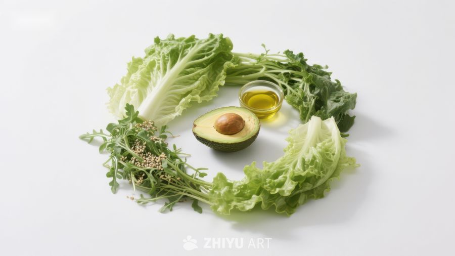 新鲜蔬菜与牛油果橄榄油组合