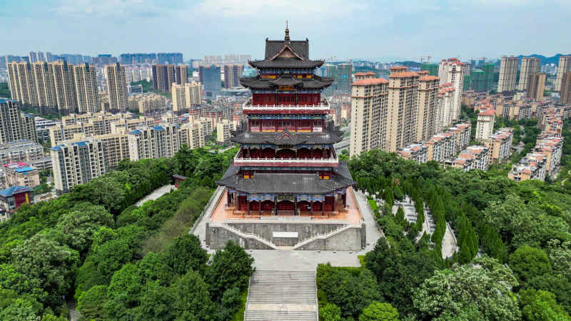 航拍江西九江南山公园德化楼 