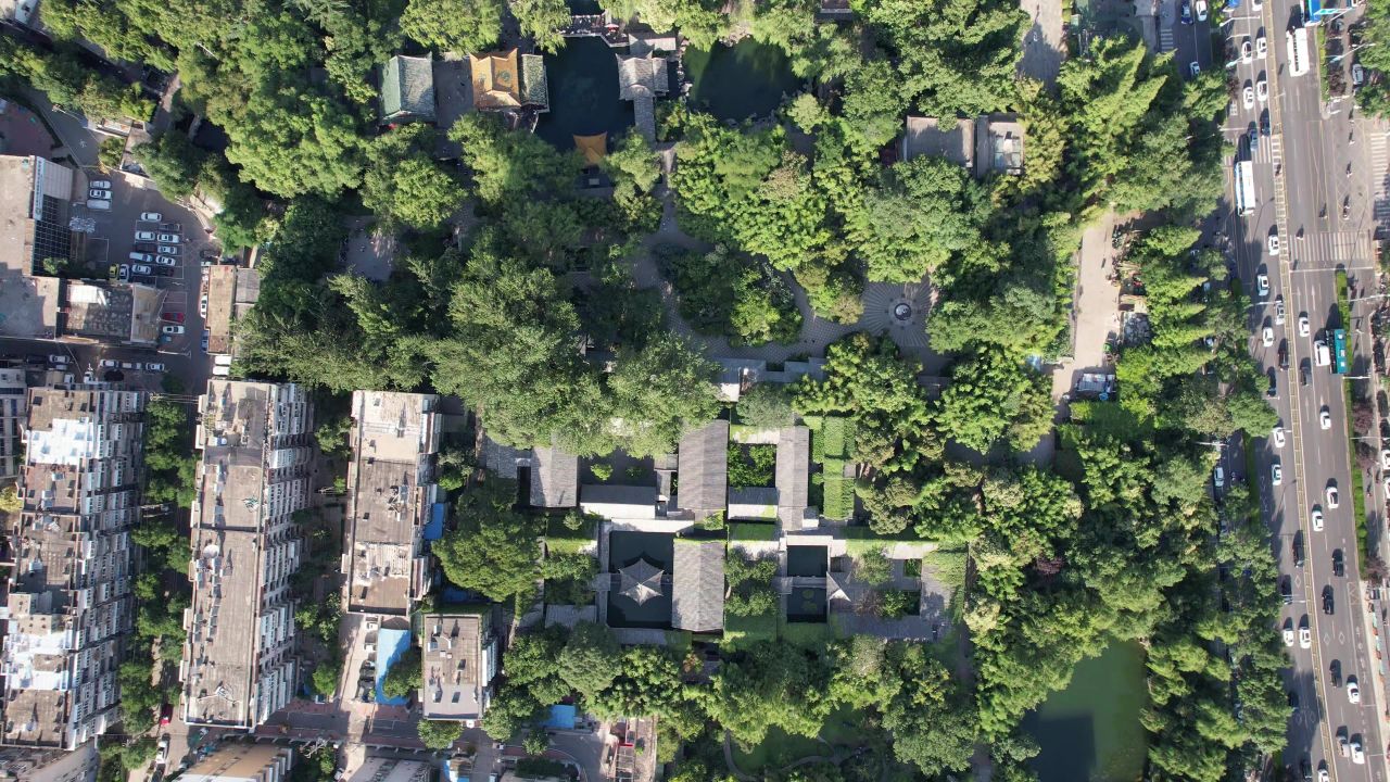 山东济南趵突泉5A景区航拍 