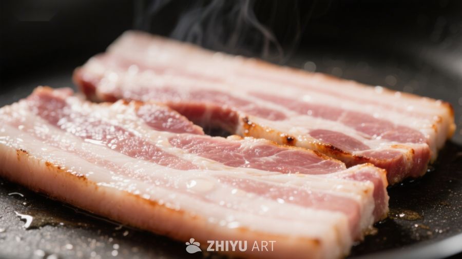 煎锅中的培根条