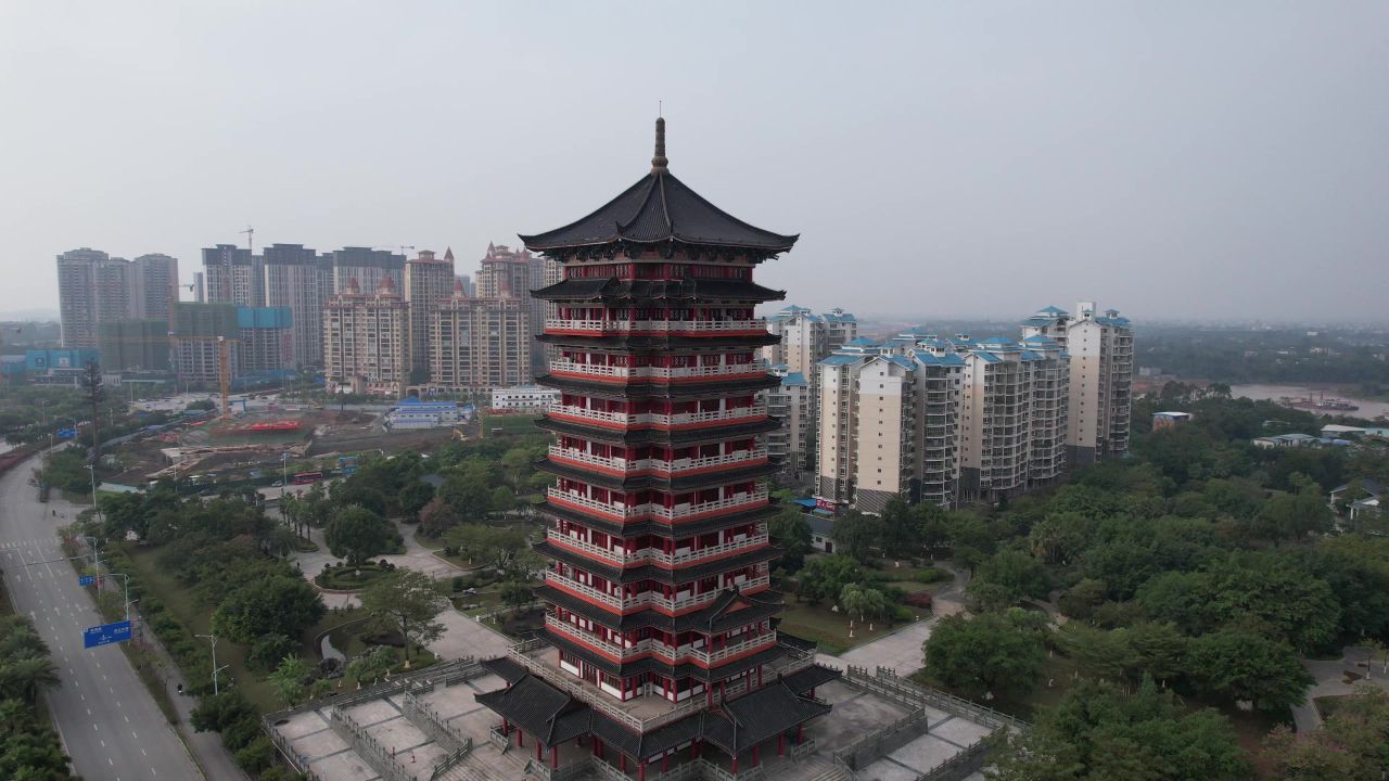  广西钦州和谐塔地标建筑航拍