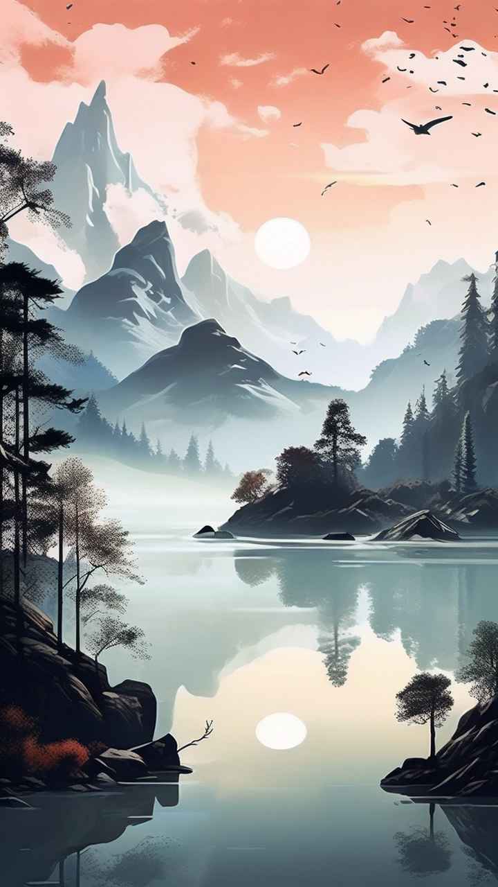 国潮山水插画风景图 38
