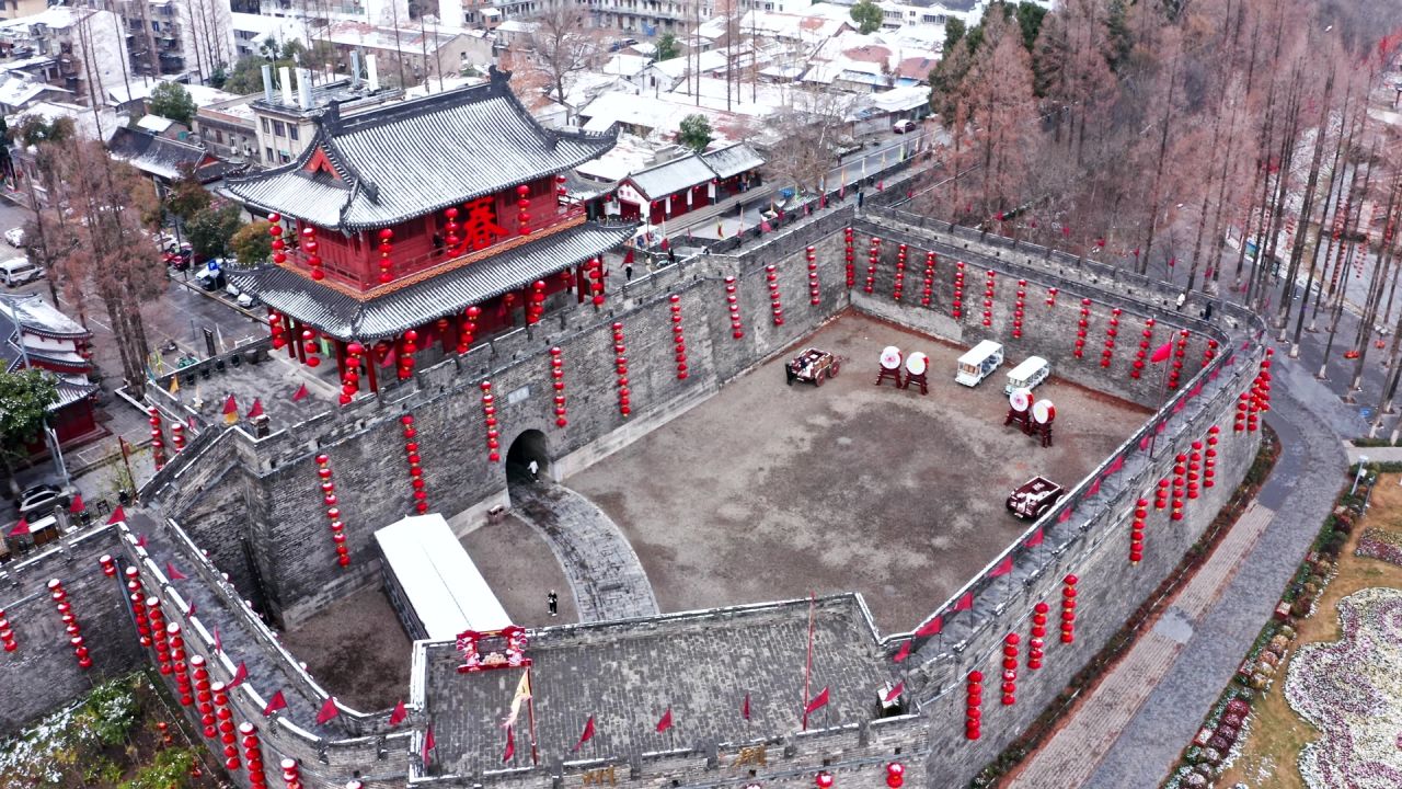 湖北荆州古城春节氛围航拍视频
