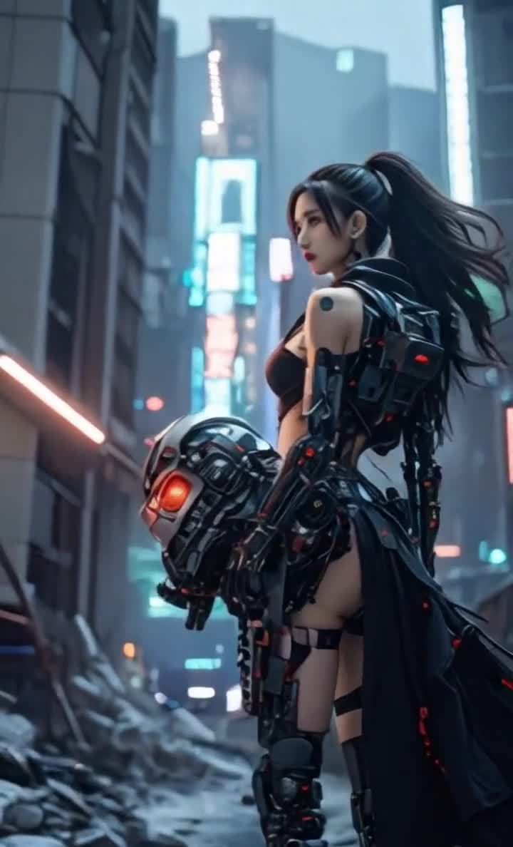 赛博朋克风机甲女子战士
