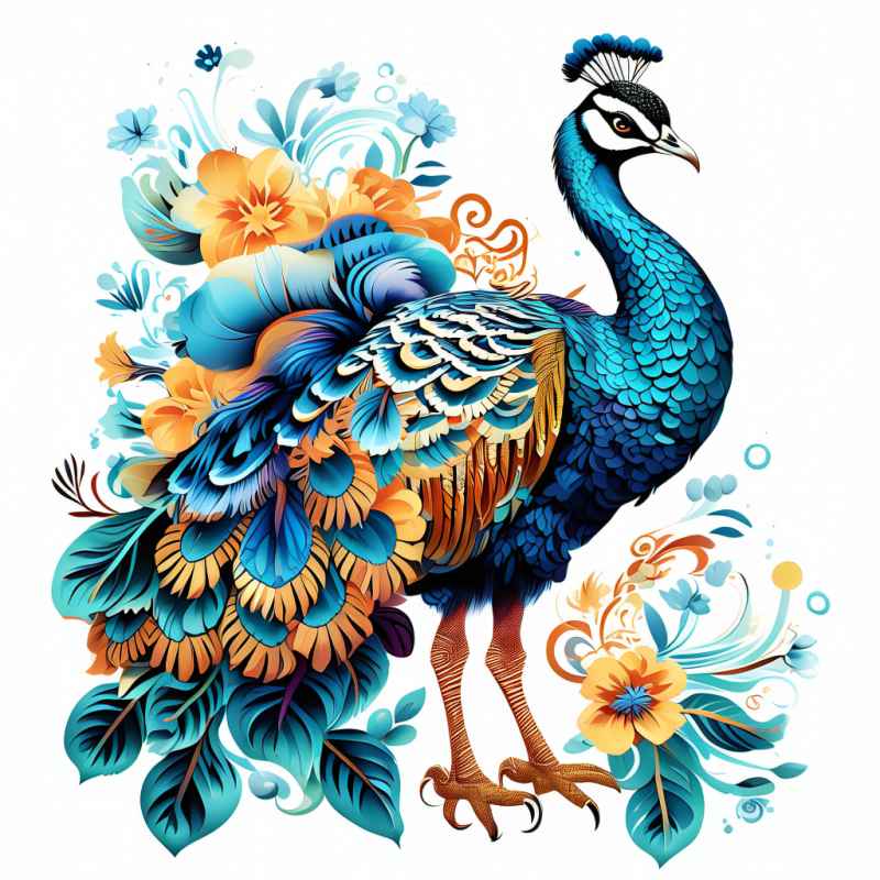 百鸟之王炫彩孔雀元素插画 4