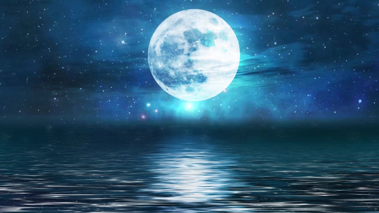 唯美大海上升月亮白月光蓝色夜空圆月明月大屏幕舞台LED视频  169
