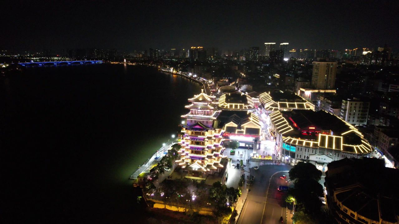 广东惠州城市夜景航拍