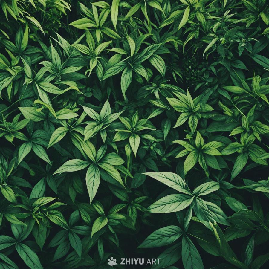 一片茂盛的绿色植物，拥有多种叶子，营造出充满活力和