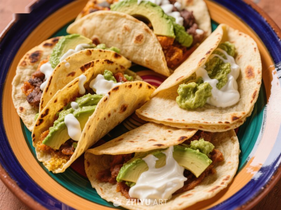 美味的墨西哥玉米饼配鳄梨酱和酸奶油 362