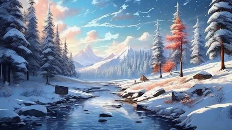 冬季背景图插画雪山雪景 52