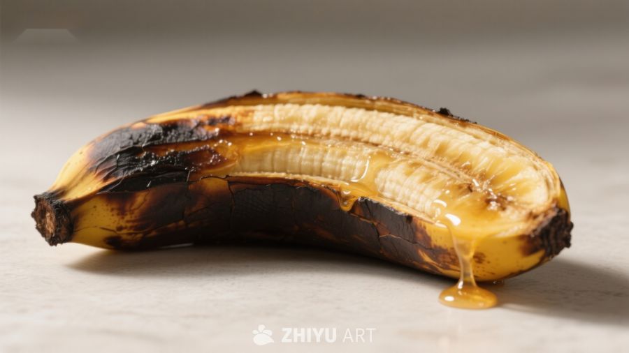 焦黄香蕉滴落蜂蜜