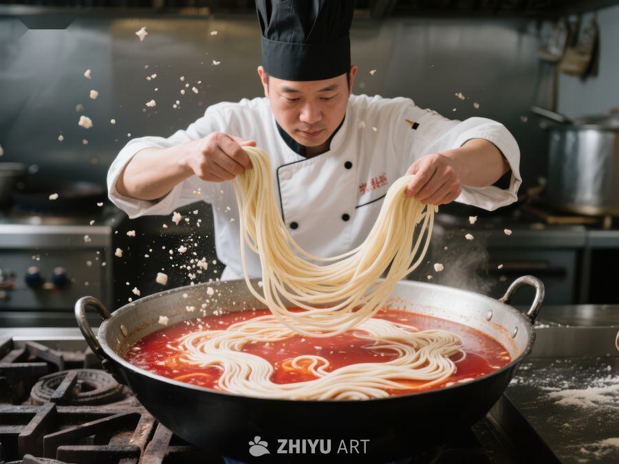 厨师烹饪红汤拉面 51