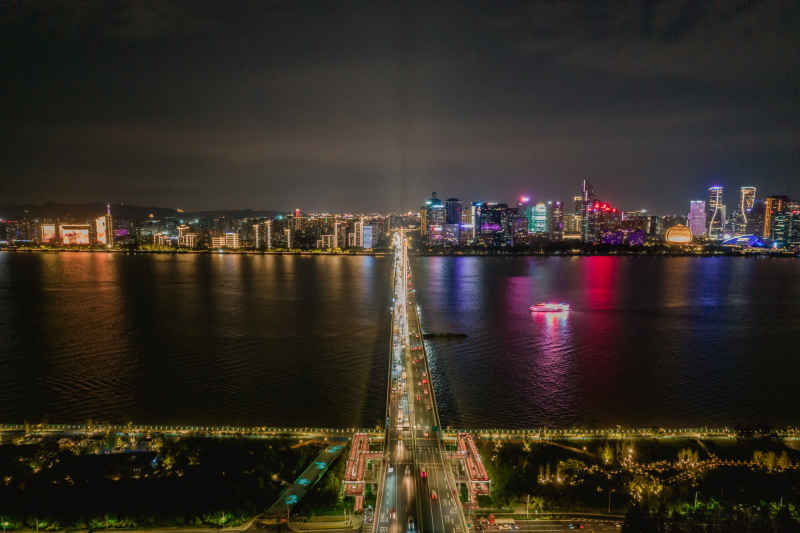 航拍 浙江 杭州 城市 夜景