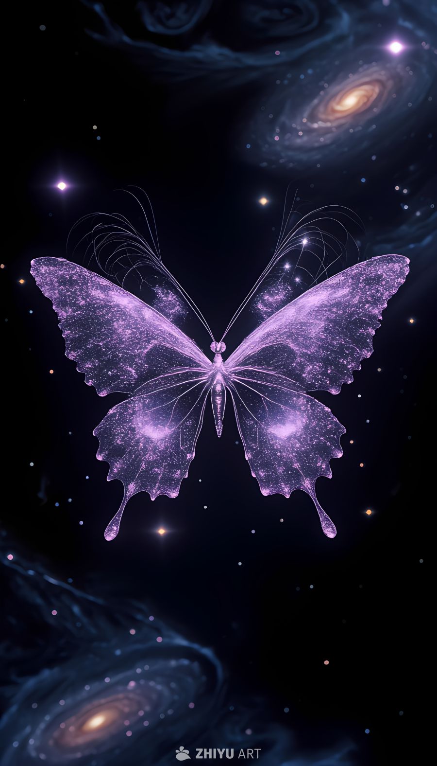 梦幻霓虹紫蝴蝶 未来科技感发光装饰元素 1