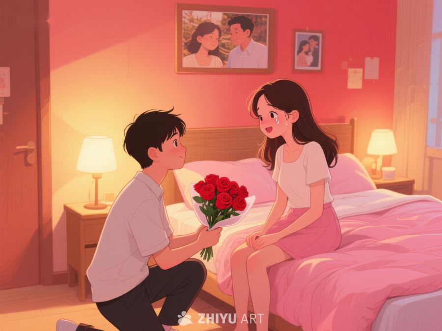 男子手捧玫瑰向女子求婚 506