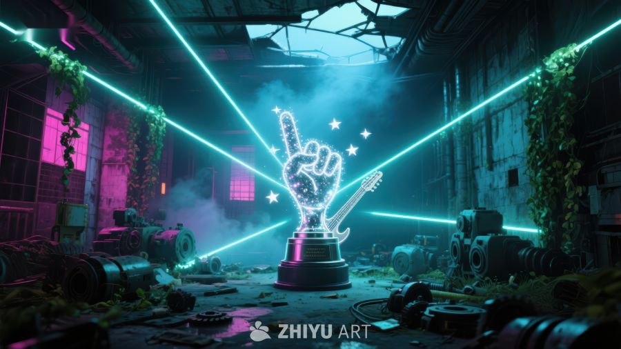 霓虹光影中的未来雕塑 372