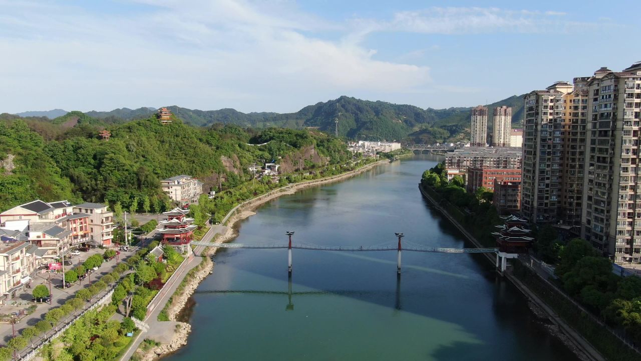湖南新晃侗族自治县城市风光旅游景区航拍 