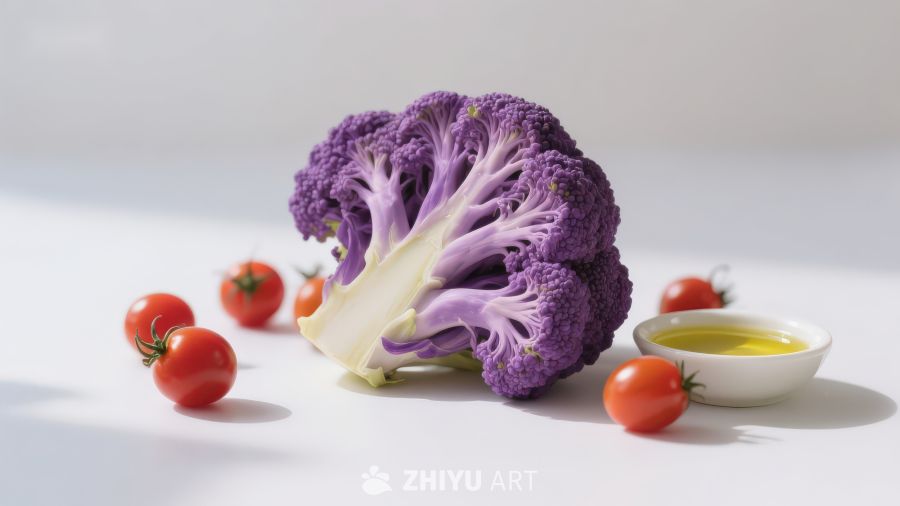 紫色花椰菜与樱桃番茄