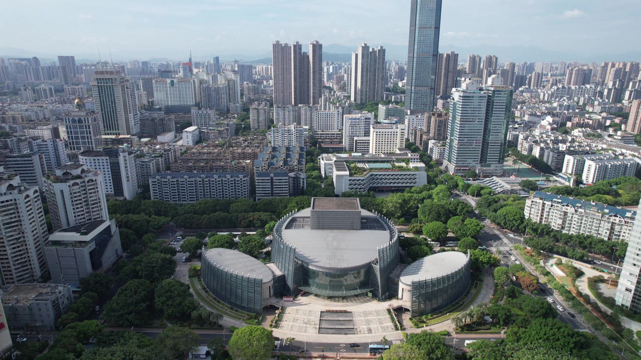 福建福州大剧院五一广场航拍