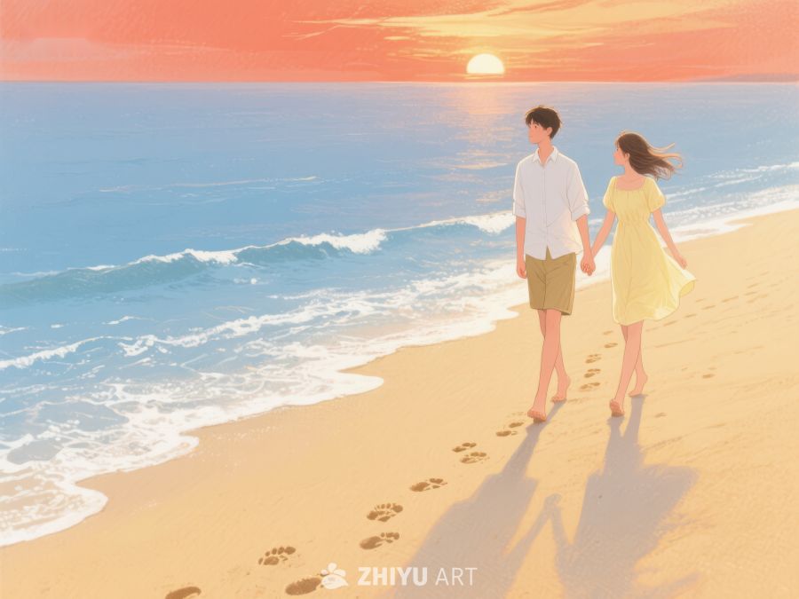海边漫步的情侣 209