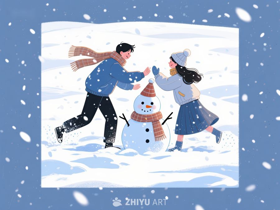 冬日雪地情侣堆雪人 126