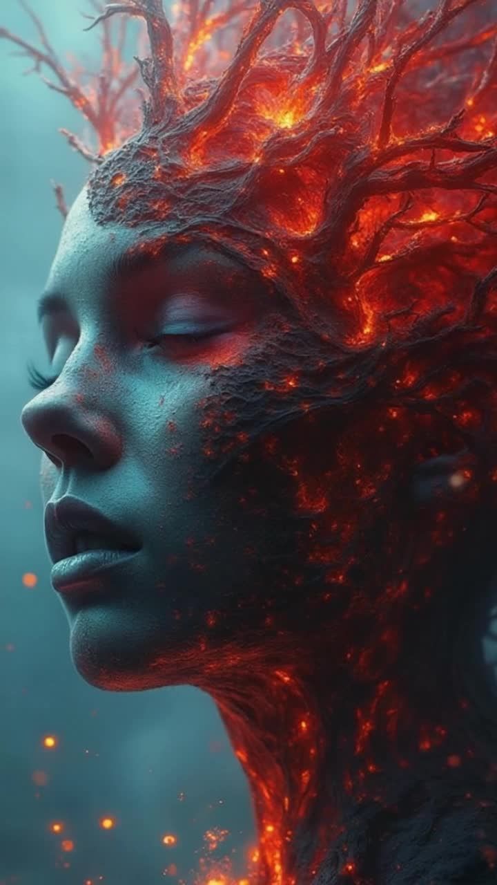 一个女性，她的皮肤大部分呈深蓝色，但在眼睛、头部和
