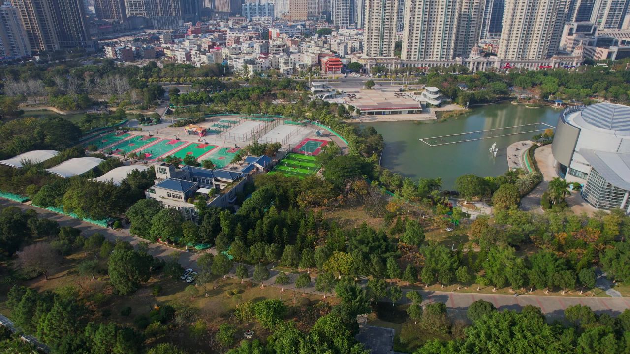 航拍福清龙江公园景观