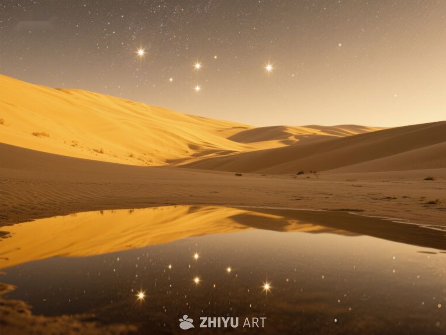 沙漠夜景，星光映照水面 73