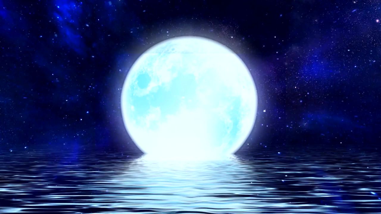唯美大海上升月亮白月光蓝色夜空圆月明月大屏幕舞台LED视频  159