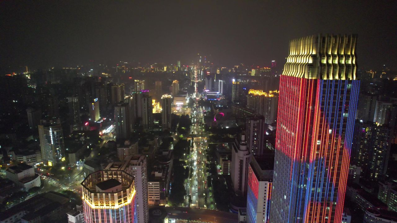 广西南宁城市夜景灯光民族大道