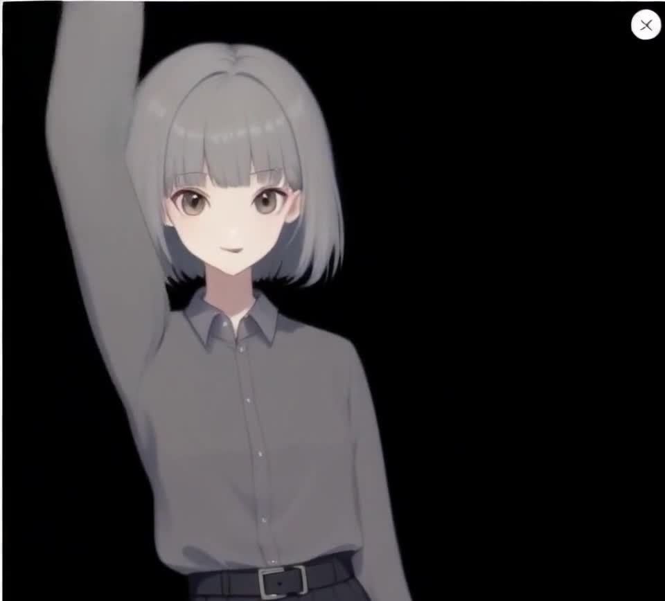 灰衬衫短发棕眼卡通少女