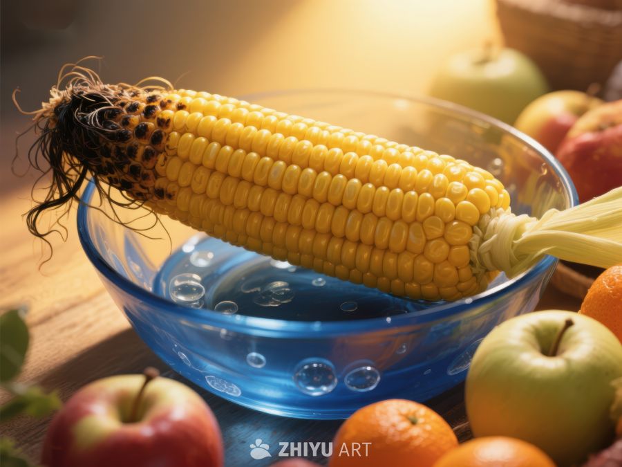 新鲜玉米与水果的静物组合 813