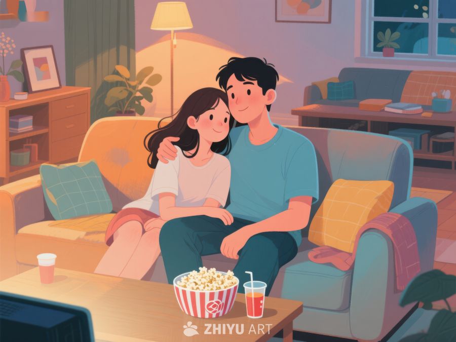 温馨夜晚，情侣共赏电影 836