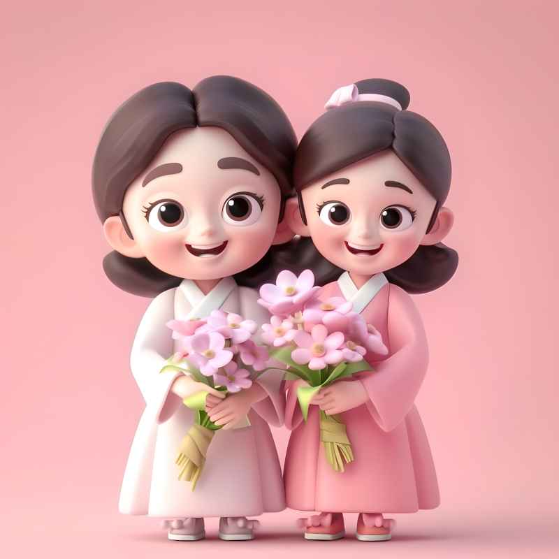 双手捧着鲜花母女粉色背景图 11