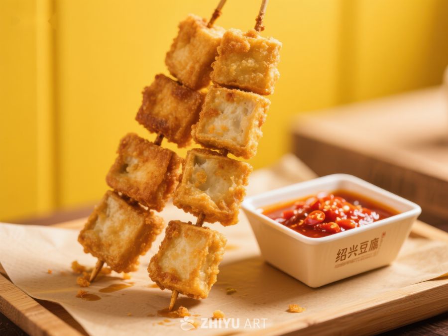 金黄豆腐串配辣椒酱 449